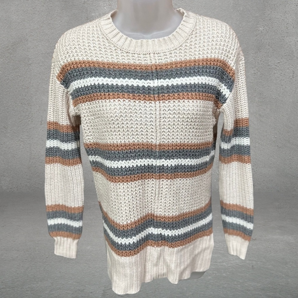Arizona Jeans Striped Knit Sweater - Cream, Gray, and Brown
